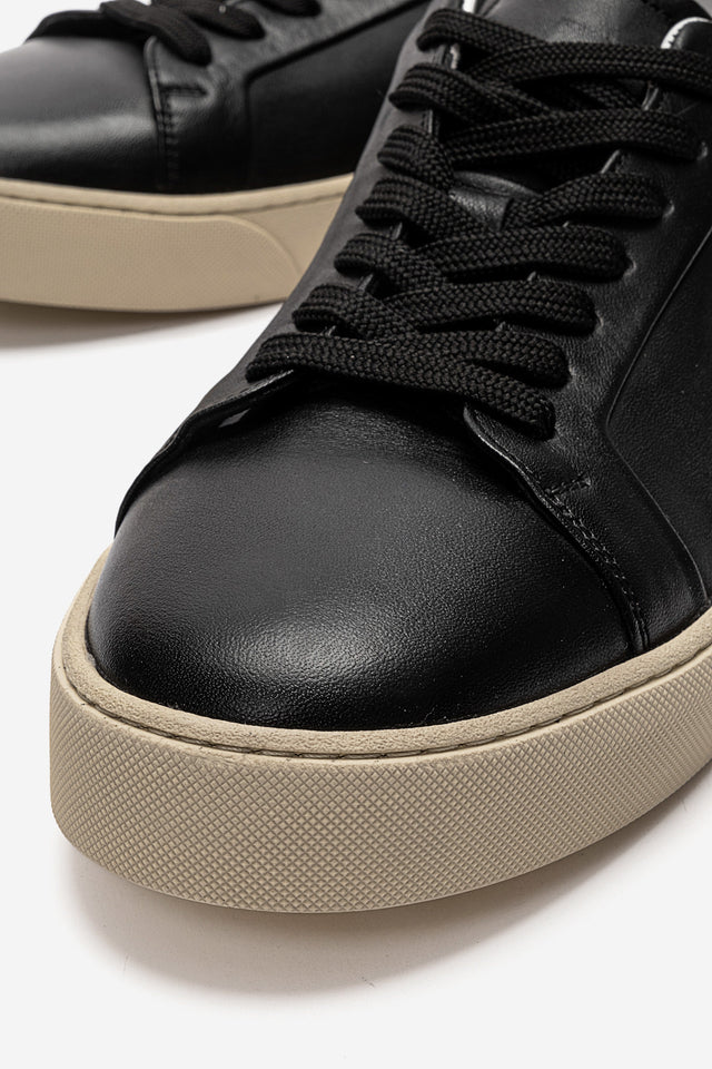 Erkek Hakiki Deri Siyah Bağcıklı Kauçuk Tabanlı Sneaker Ayakkabı Luciano