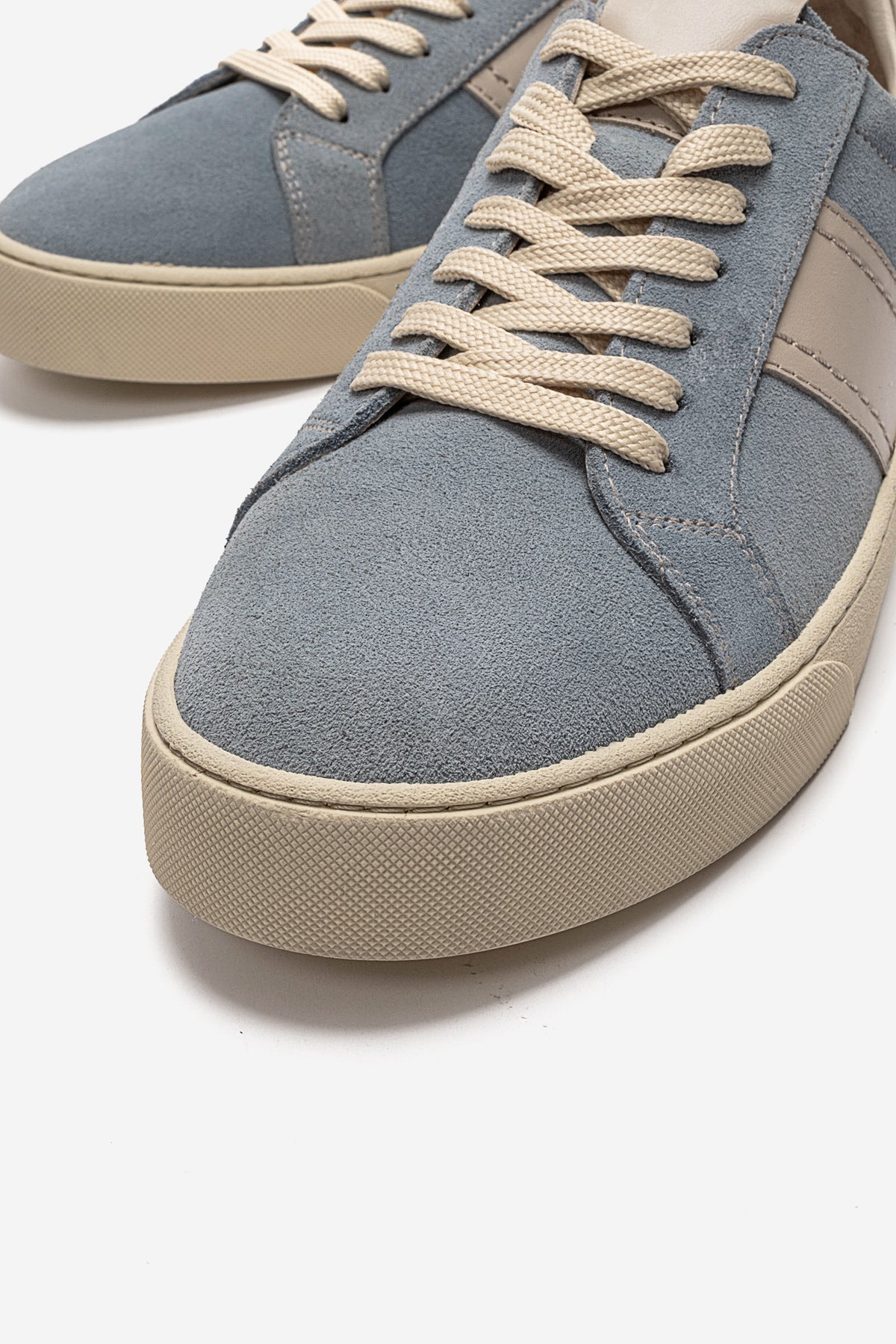 Erkek Hakiki Deri Mavi Süet Bağcıklı Kauçuk Tabanlı Sneaker Ayakkabı Martino