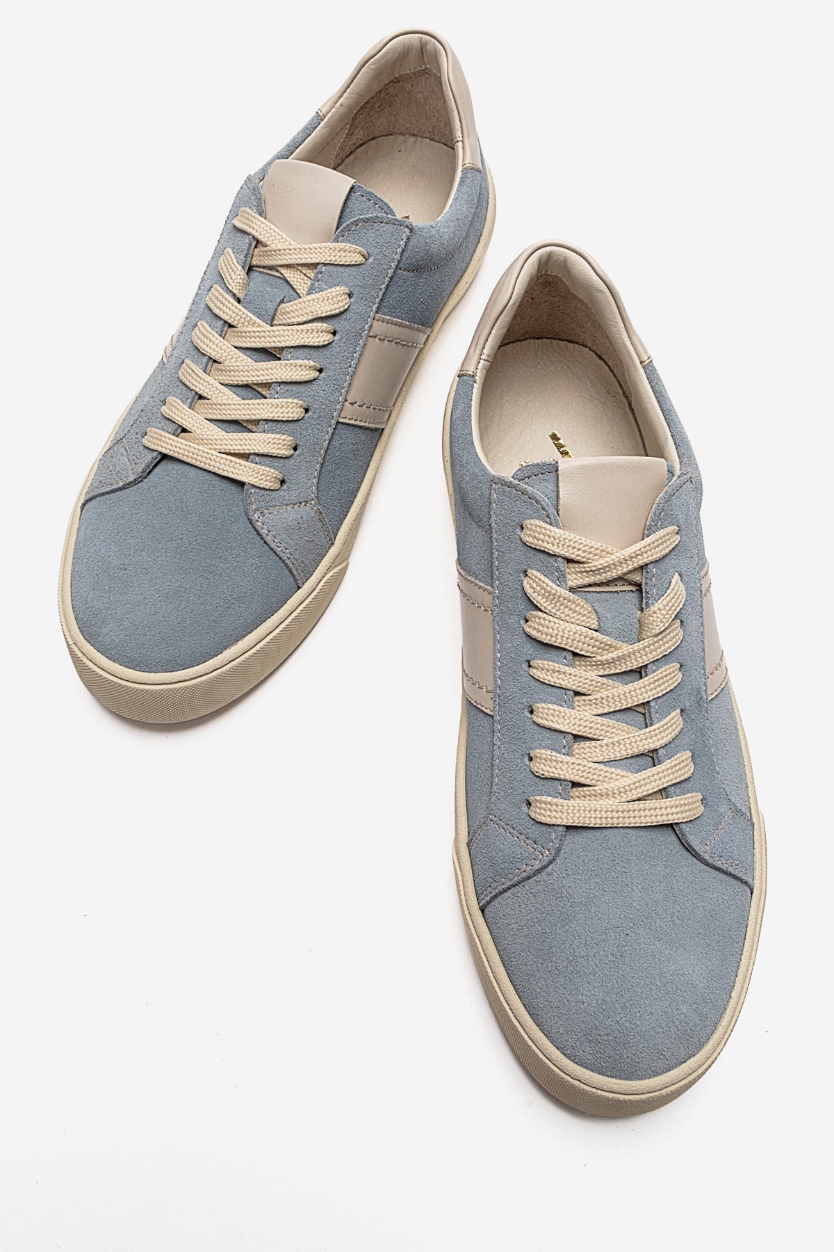 Erkek Hakiki Deri Mavi Süet Bağcıklı Kauçuk Tabanlı Sneaker Ayakkabı Martino