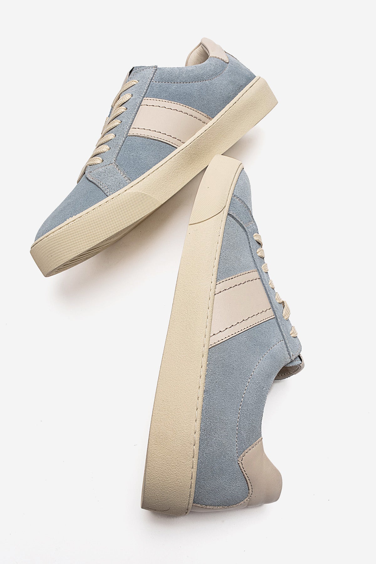 Erkek Hakiki Deri Mavi Süet Bağcıklı Kauçuk Tabanlı Sneaker Ayakkabı Martino