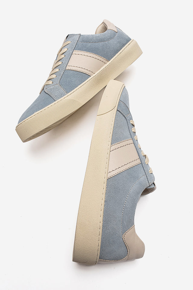 Erkek Hakiki Deri Mavi Süet Bağcıklı Kauçuk Tabanlı Sneaker Ayakkabı Martino