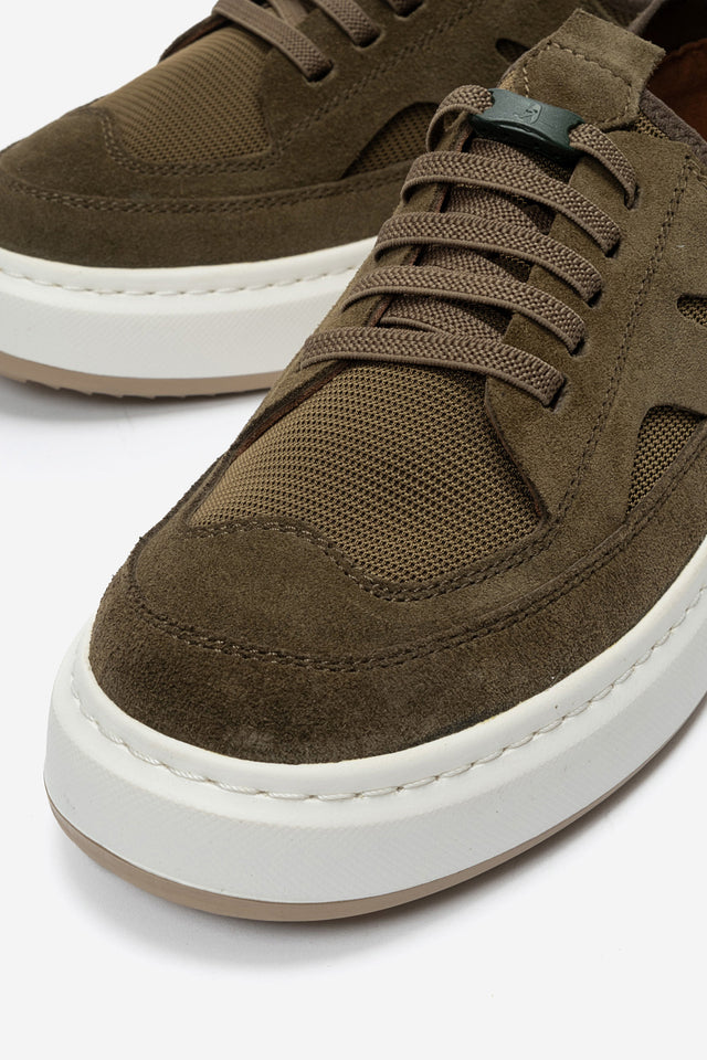Erkek Hakiki Deri Haki Süet File Detaylı Kalın Tabanlı Sneaker Nicola