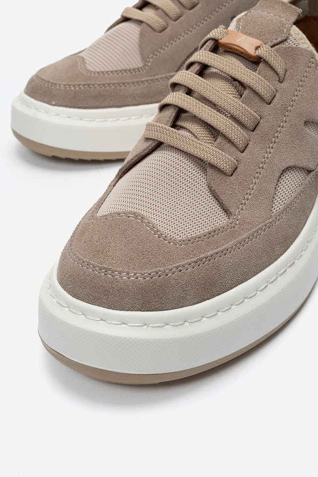 Erkek Hakiki Deri Kum Süet File Detaylı Kalın Tabanlı Sneaker Nicola