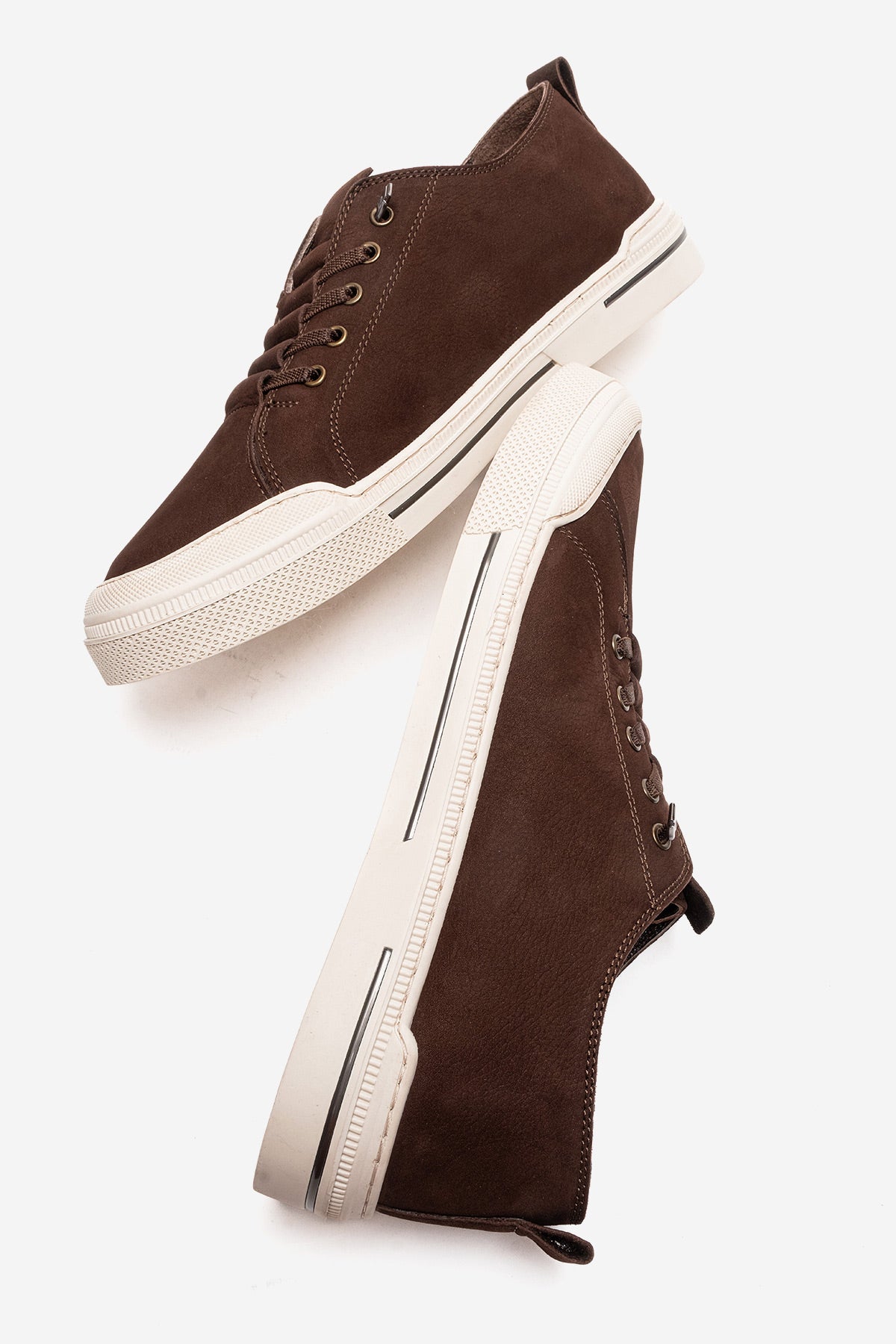 Erkek Hakiki Deri Kahve Nubuk Bağcıklı Kauçuk Tabanlı Sneaker Octavio