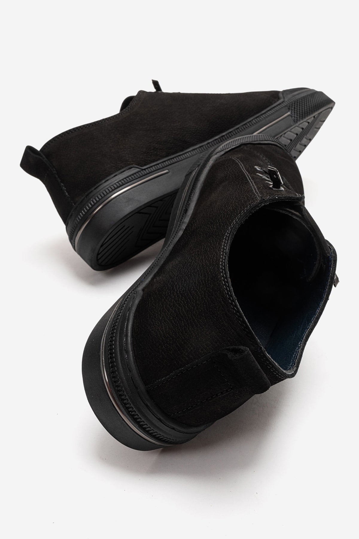 Erkek Hakiki Deri Siyah Nubuk Bağcıklı Kauçuk Tabanlı Sneaker Octavio