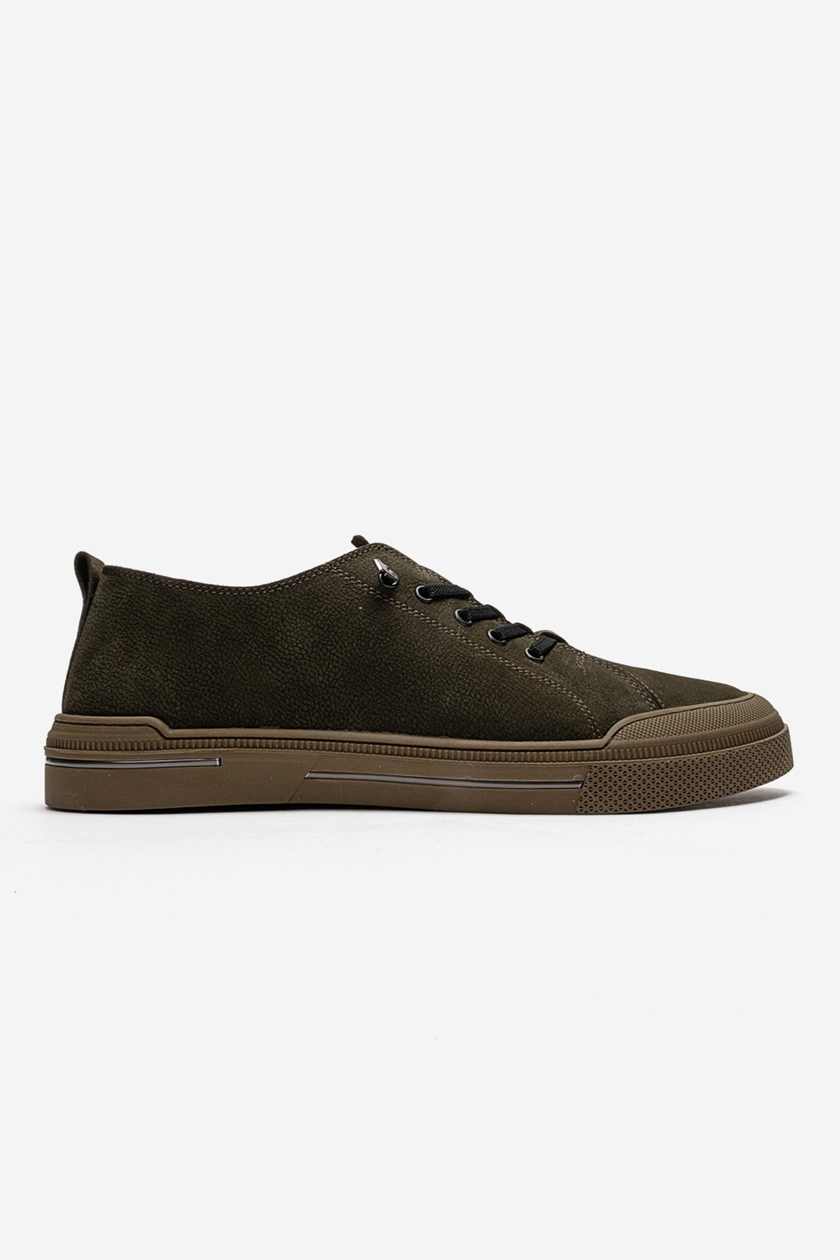 Erkek Hakiki Deri Yeşil Nubuk Bağcıklı Kauçuk Tabanlı Sneaker Octavio