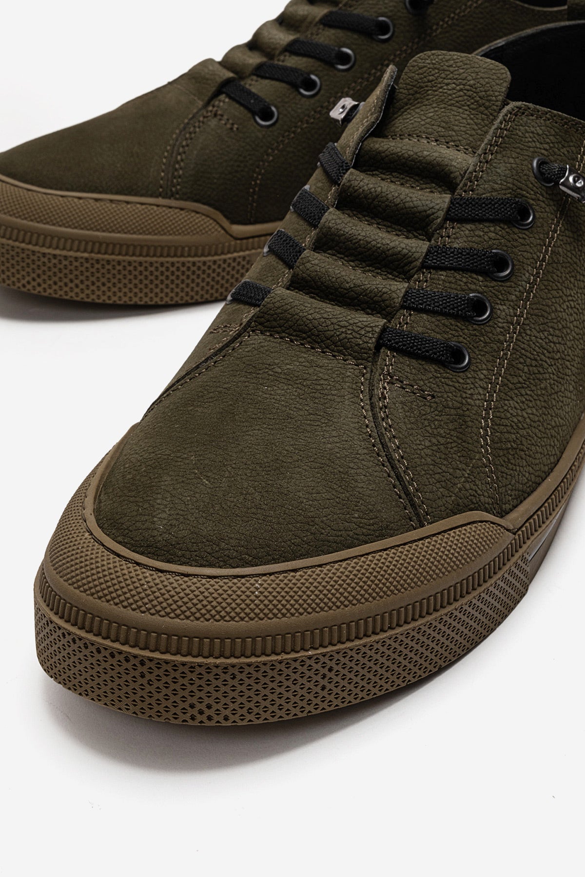 Erkek Hakiki Deri Yeşil Nubuk Bağcıklı Kauçuk Tabanlı Sneaker Octavio