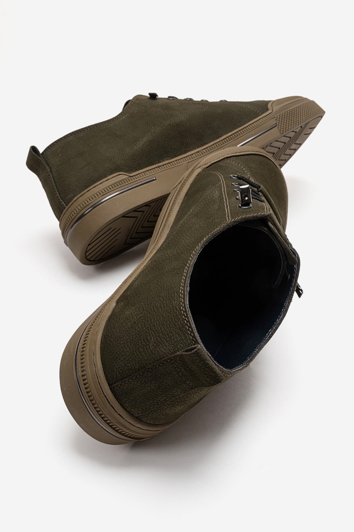 Erkek Hakiki Deri Yeşil Nubuk Bağcıklı Kauçuk Tabanlı Sneaker Octavio