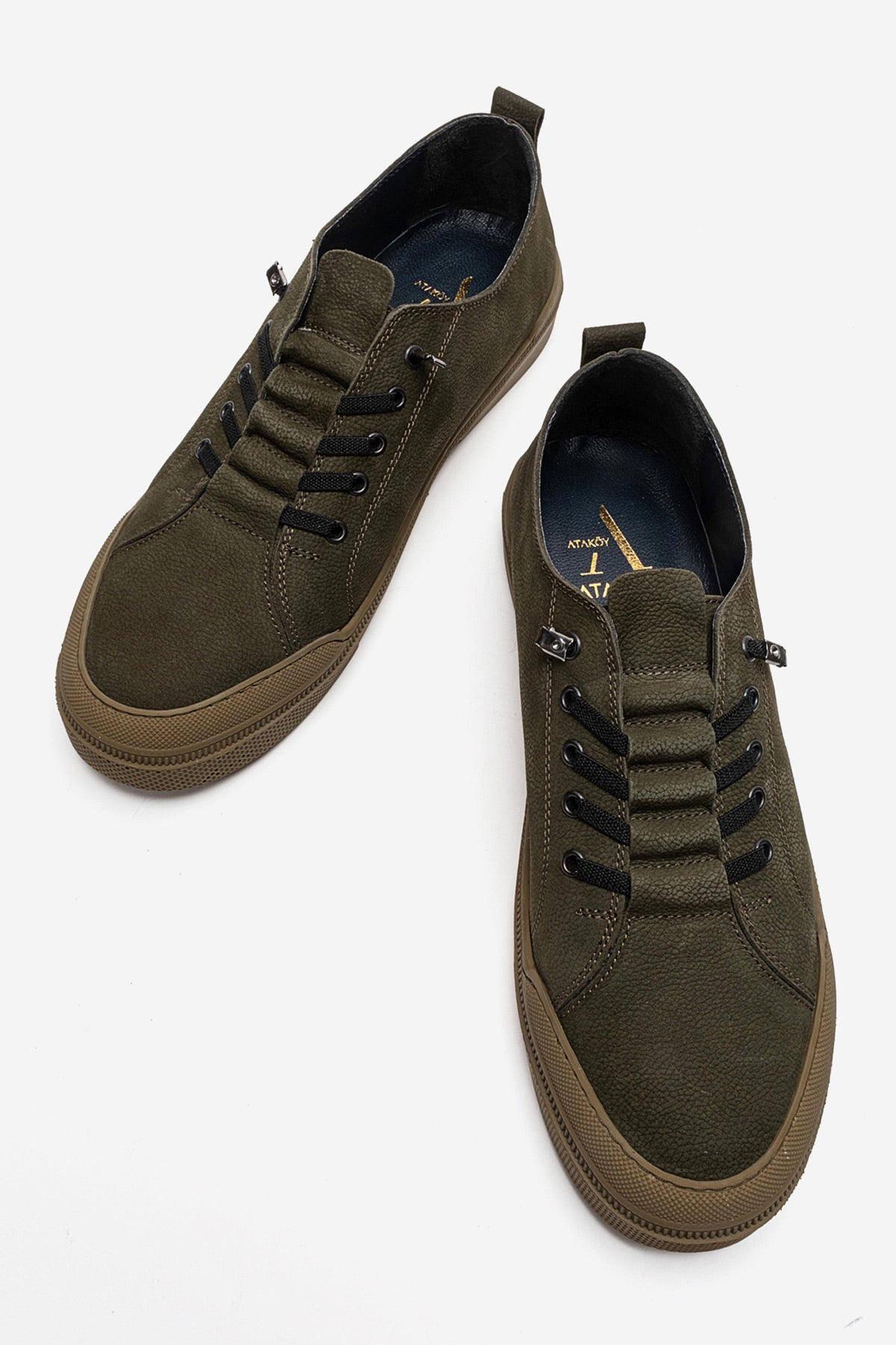Erkek Hakiki Deri Yeşil Nubuk Bağcıklı Kauçuk Tabanlı Sneaker Octavio