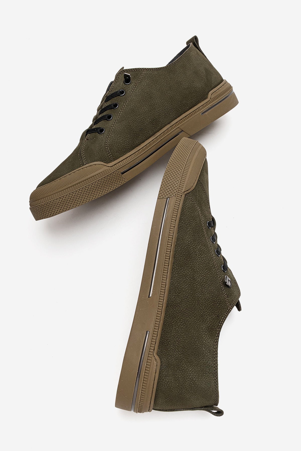 Erkek Hakiki Deri Yeşil Nubuk Bağcıklı Kauçuk Tabanlı Sneaker Octavio