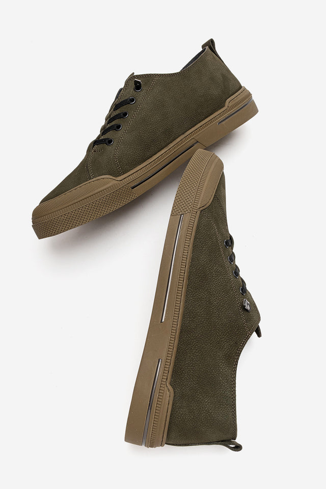 Erkek Hakiki Deri Yeşil Nubuk Bağcıklı Kauçuk Tabanlı Sneaker Octavio