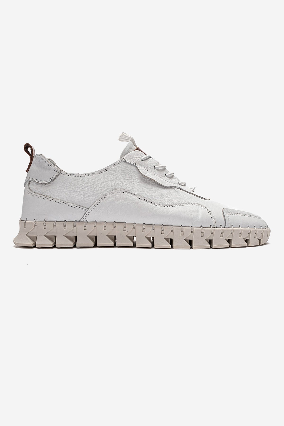 Erkek Hakiki Deri Beyaz Bağcıklı Kalın Tabanlı Sneaker Ayakkabı Olivio
