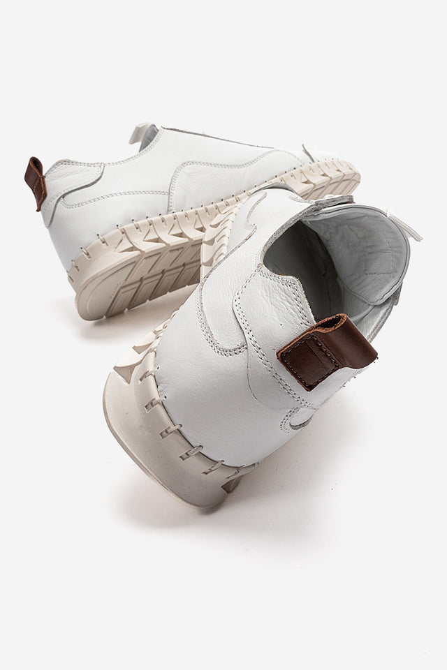 Erkek Hakiki Deri Beyaz Bağcıklı Kalın Tabanlı Sneaker Ayakkabı Olivio