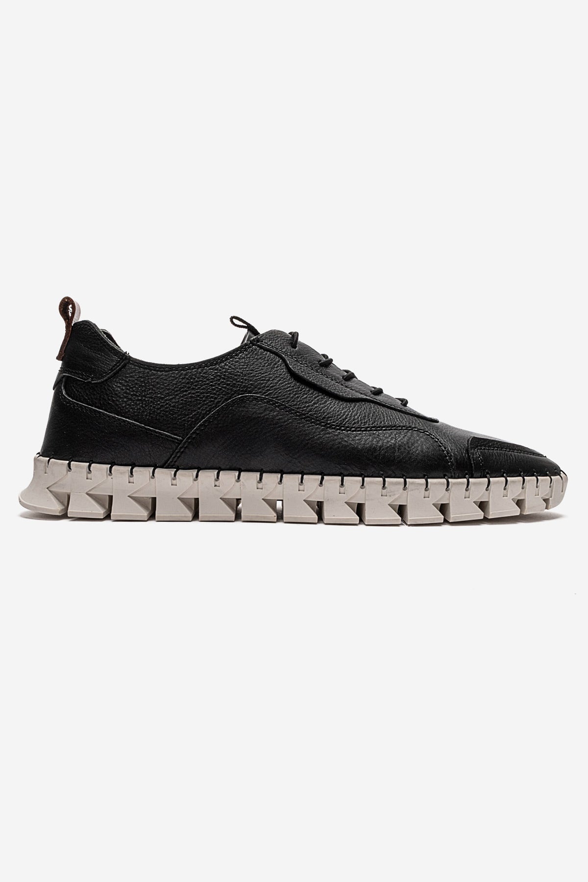 Erkek Hakiki Deri Siyah Bağcıklı Kalın Tabanlı Sneaker Ayakkabı Olivio