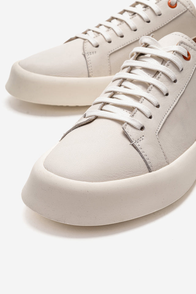 Erkek Hakiki Deri Krem Bağcıklı Kalın Tabanlı Sneaker Pancho
