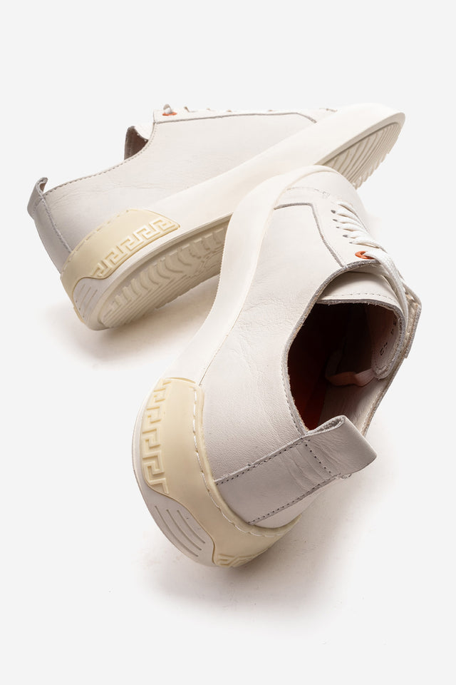 Erkek Hakiki Deri Krem Bağcıklı Kalın Tabanlı Sneaker Pancho