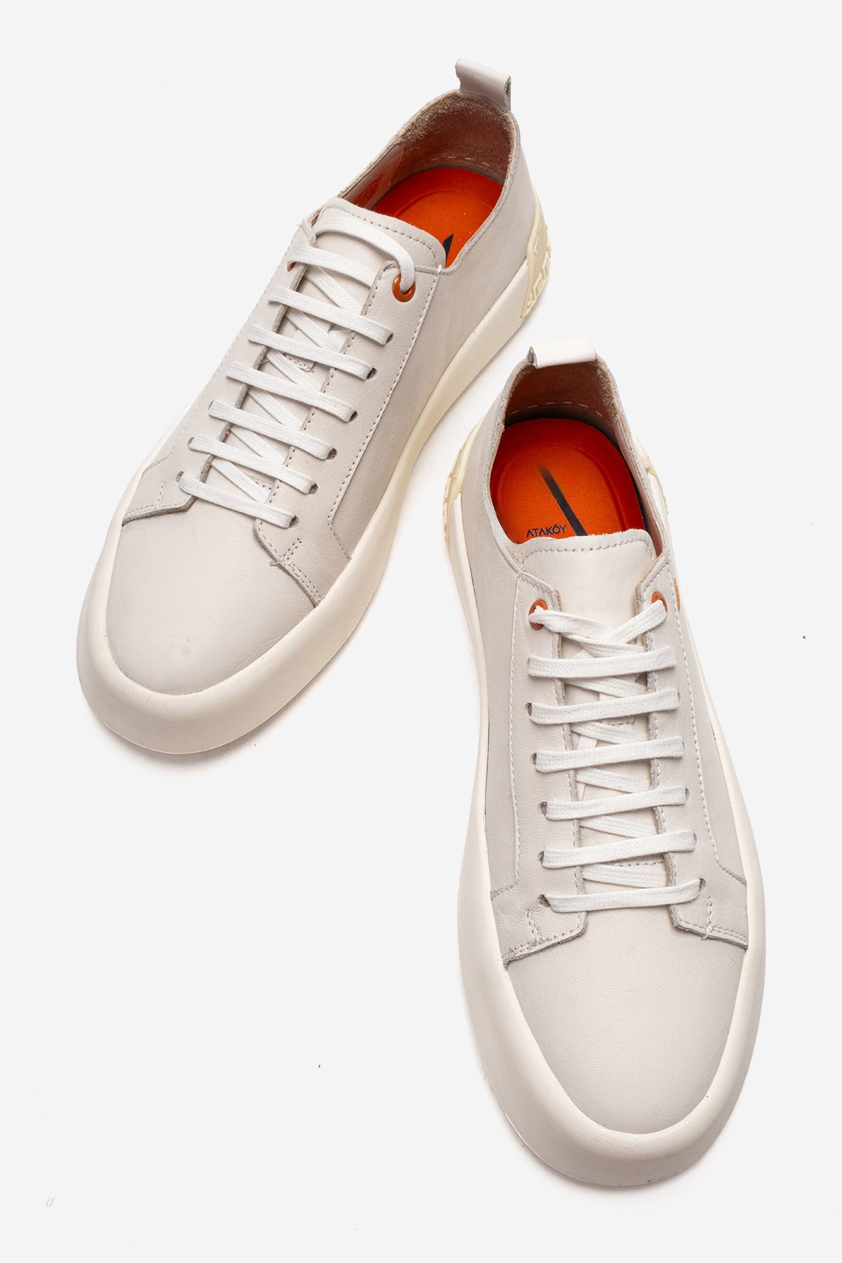 Erkek Hakiki Deri Krem Bağcıklı Kalın Tabanlı Sneaker Pancho