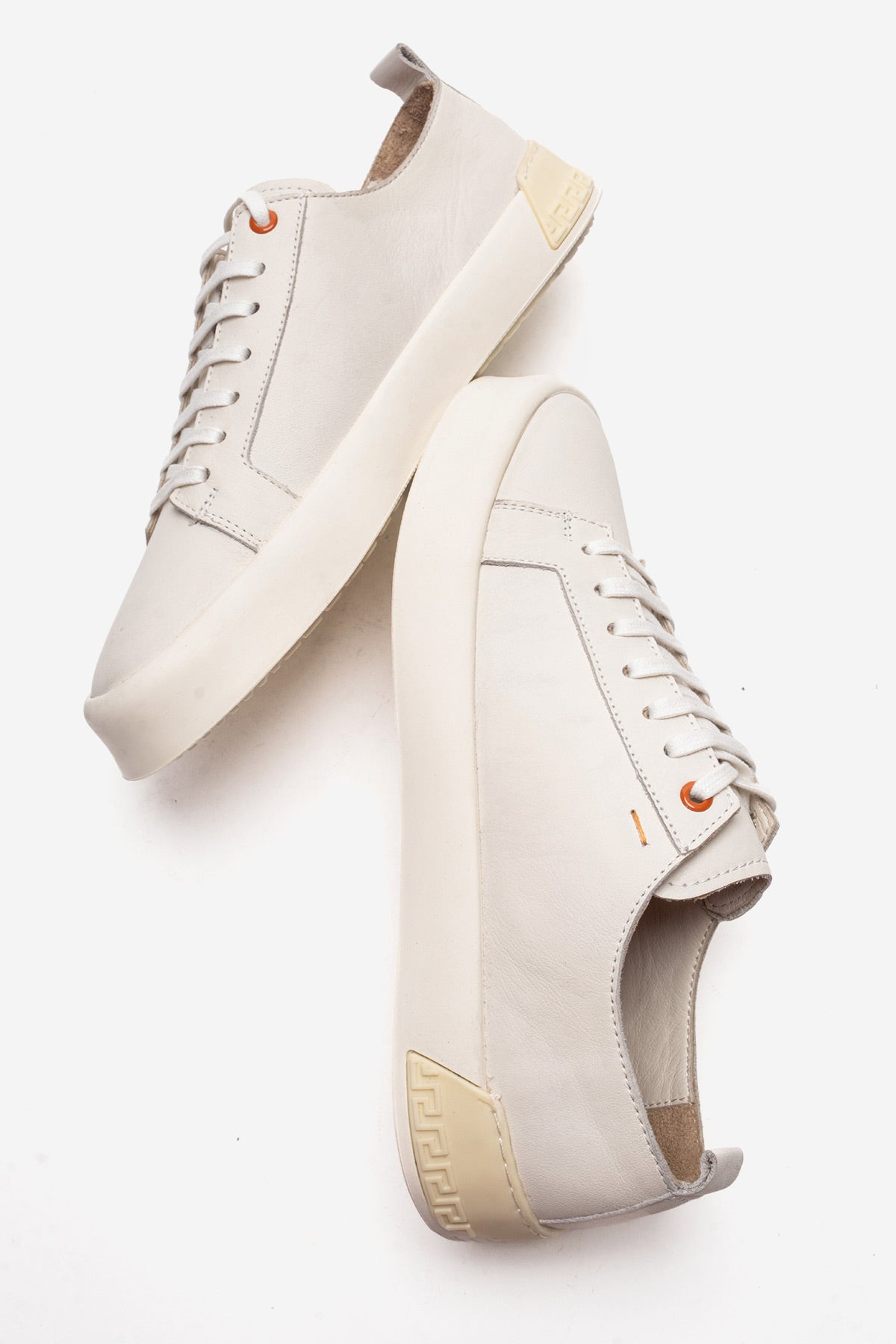 Erkek Hakiki Deri Krem Bağcıklı Kalın Tabanlı Sneaker Pancho