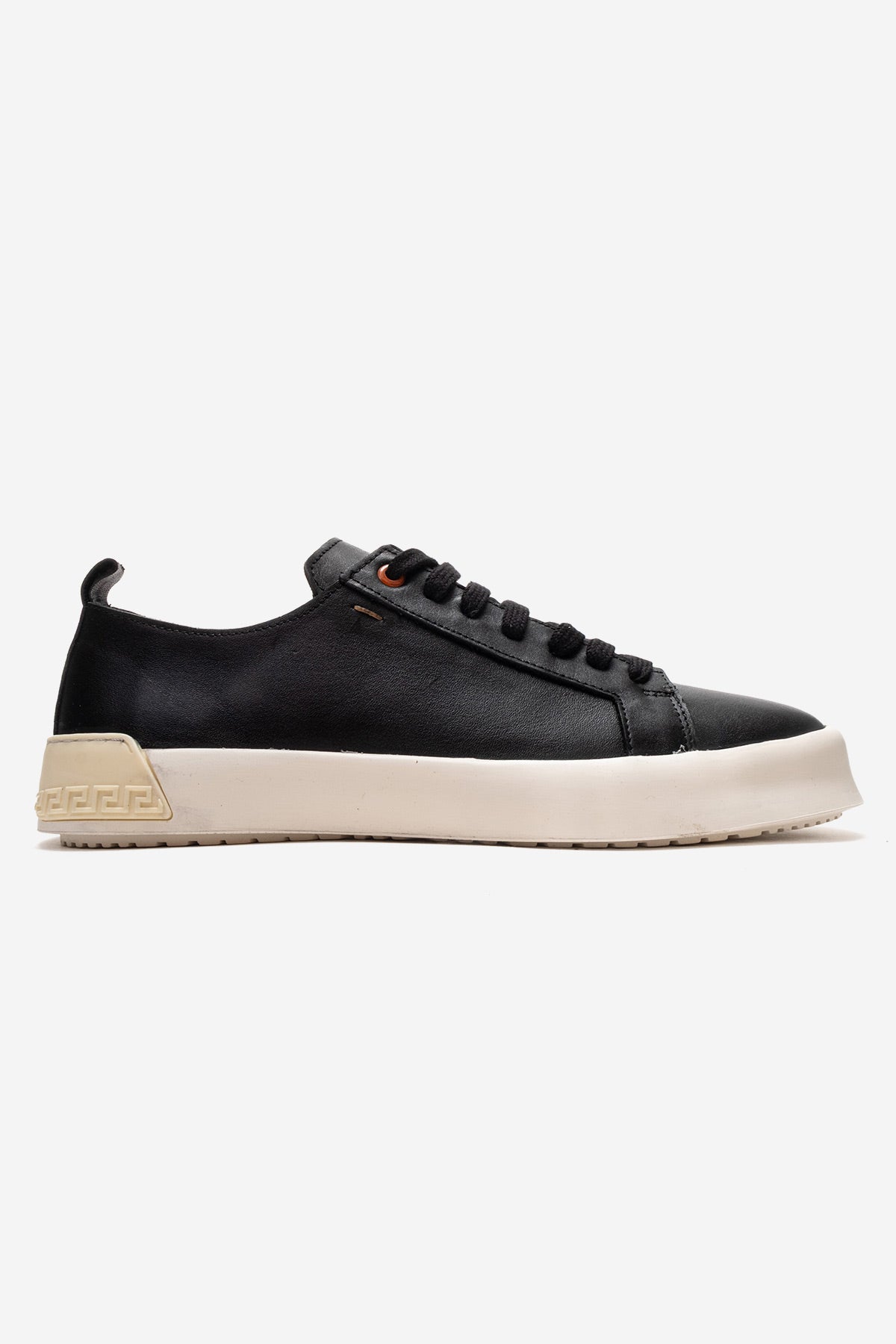 Erkek Hakiki Deri Siyah Bağcıklı Kalın Tabanlı Sneaker Pancho