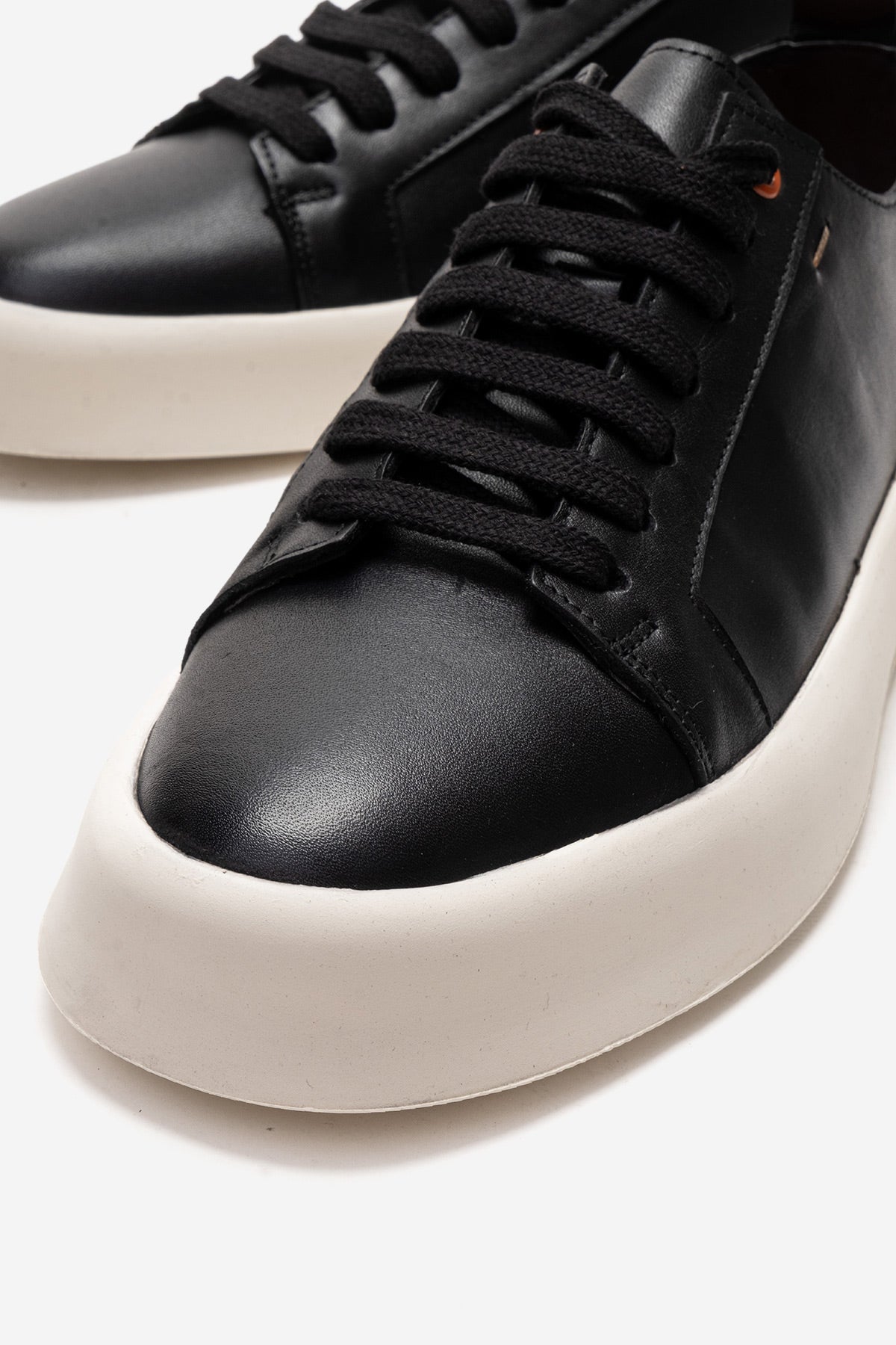 Erkek Hakiki Deri Siyah Bağcıklı Kalın Tabanlı Sneaker Pancho