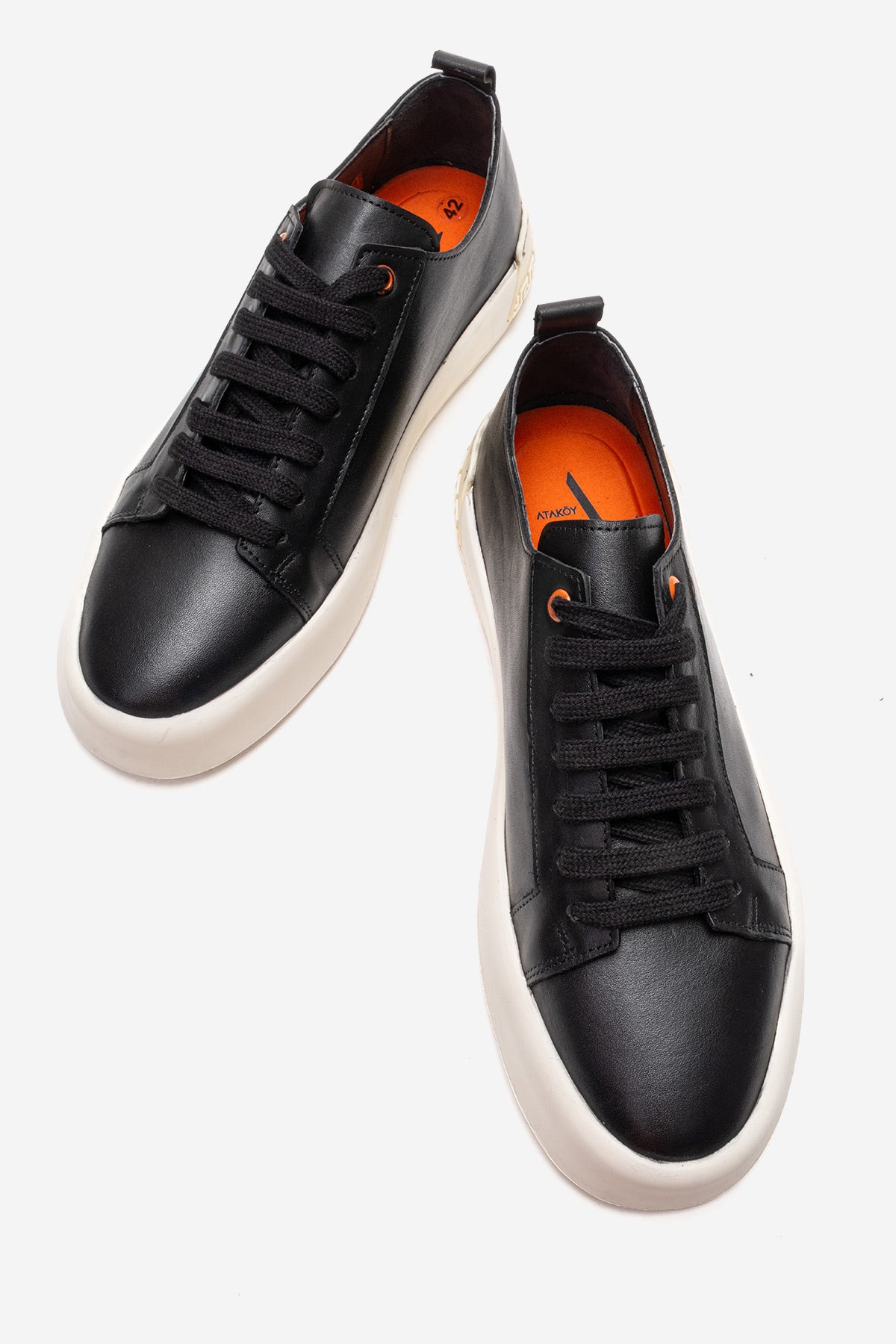 Erkek Hakiki Deri Siyah Bağcıklı Kalın Tabanlı Sneaker Pancho