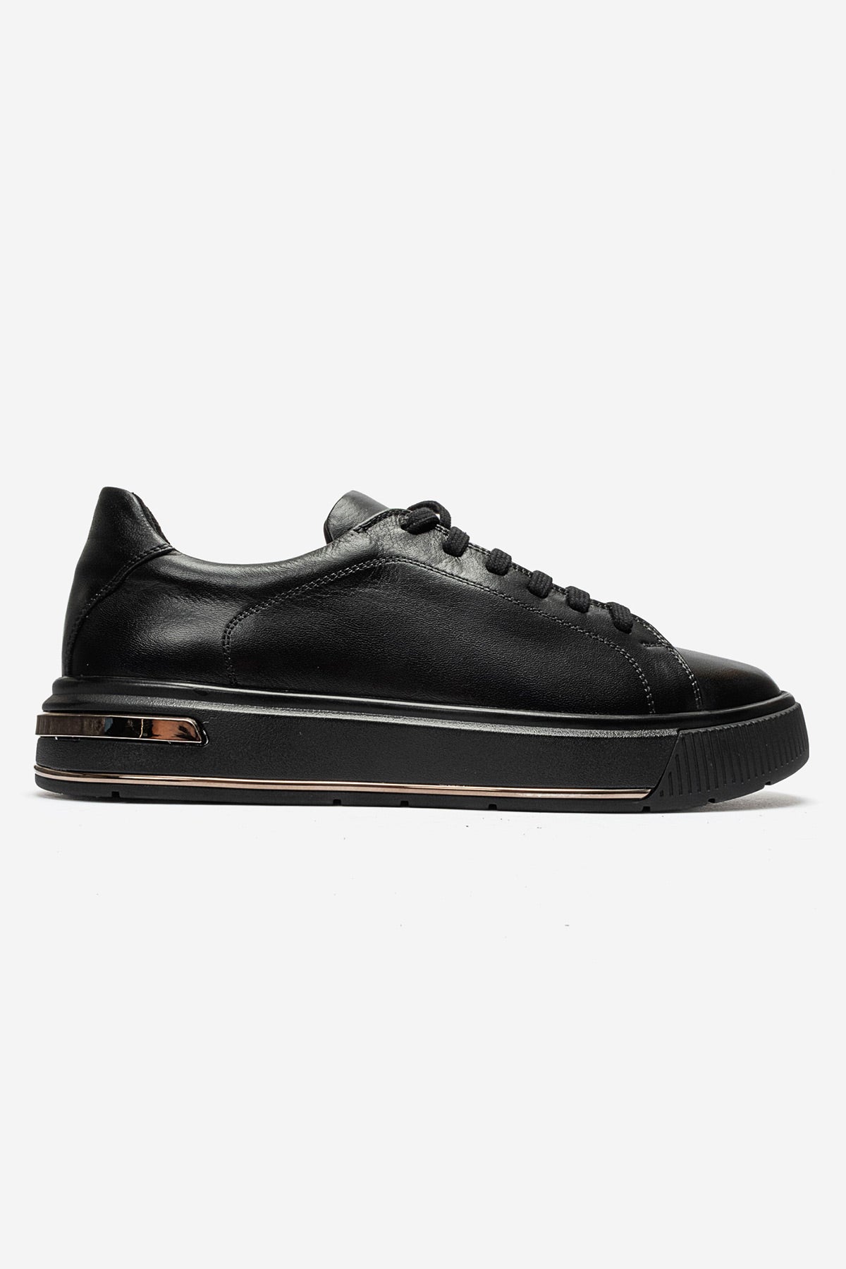Erkek Hakiki Deri Siyah Metal Detaylı Kalın Tabanlı Sneaker Placido