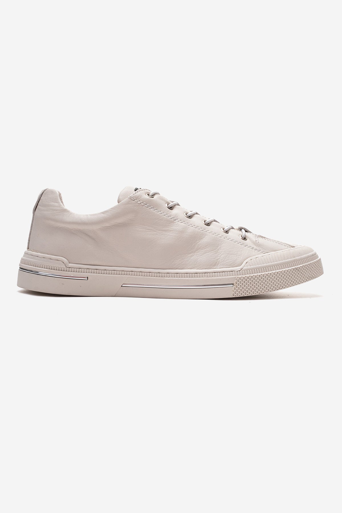 Erkek Hakiki Deri Krem Bağcıklı Kauçuk Tabanlı Sneaker Rafael