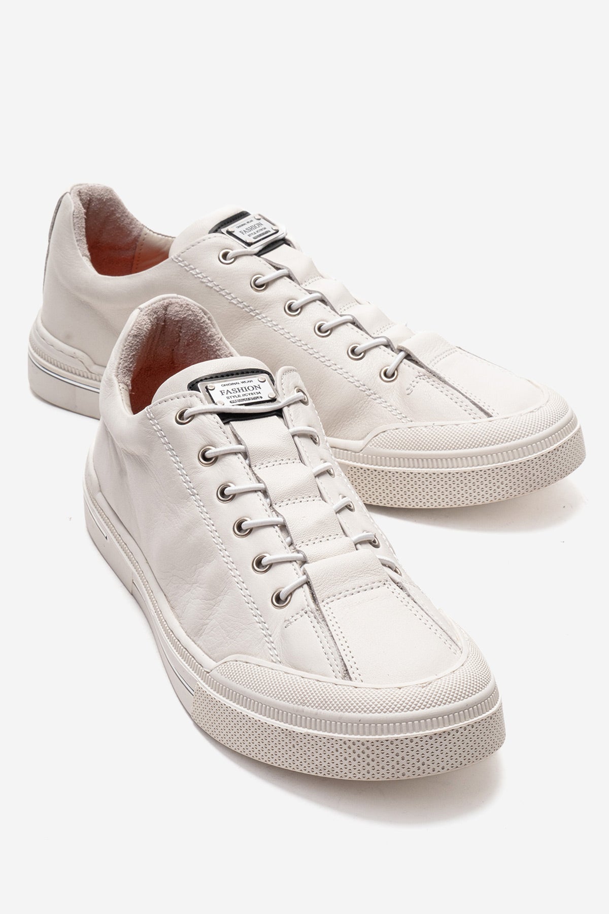 Erkek Hakiki Deri Krem Bağcıklı Kauçuk Tabanlı Sneaker Rafael