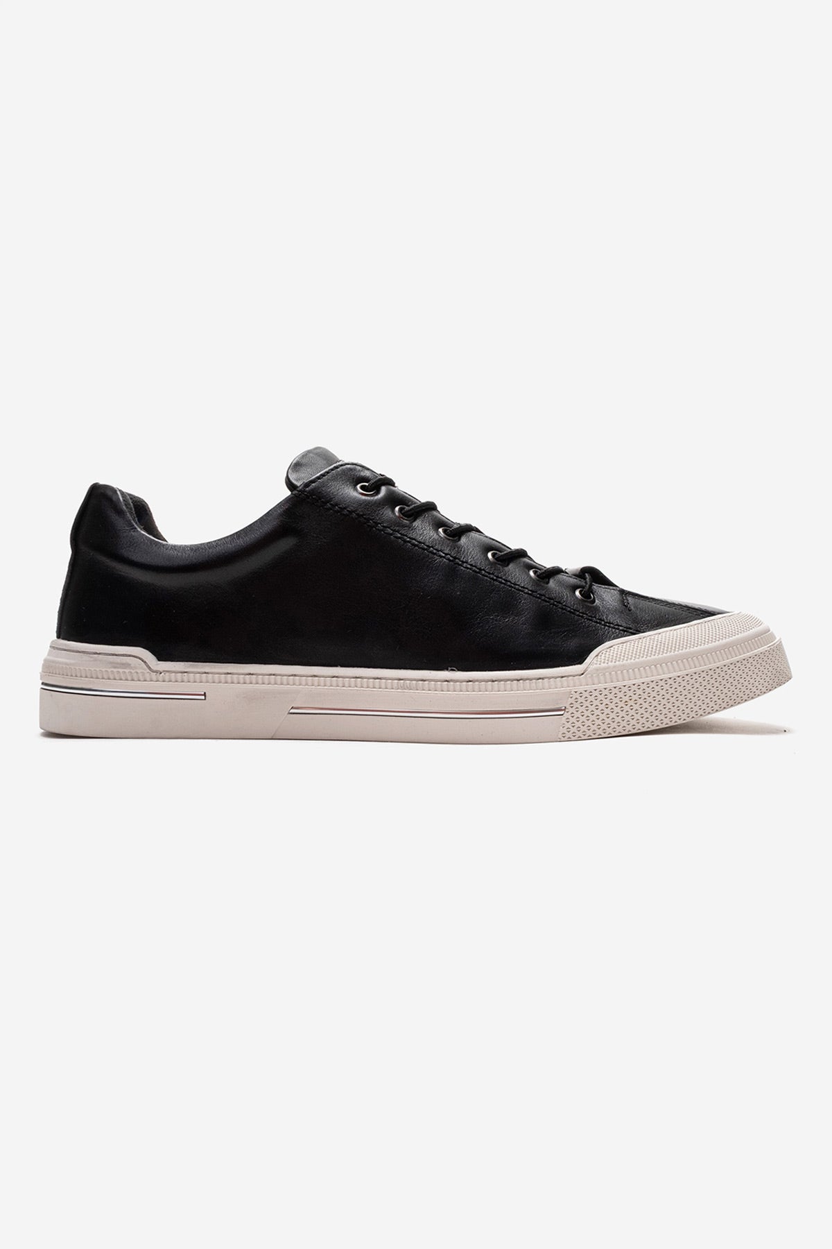 Erkek Hakiki Deri Siyah Bağcıklı Kauçuk Tabanlı Sneaker Rafael