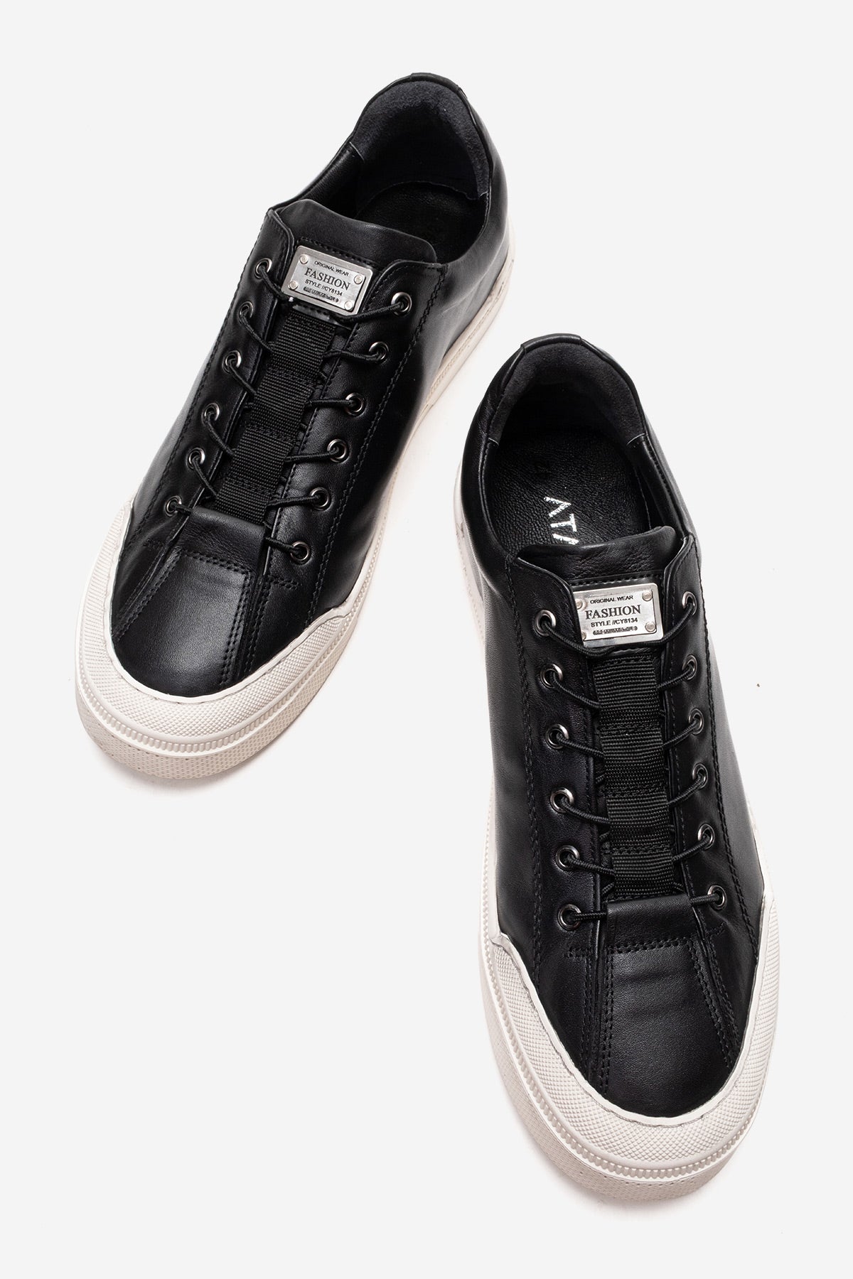 Erkek Hakiki Deri Siyah Bağcıklı Kauçuk Tabanlı Sneaker Rafael