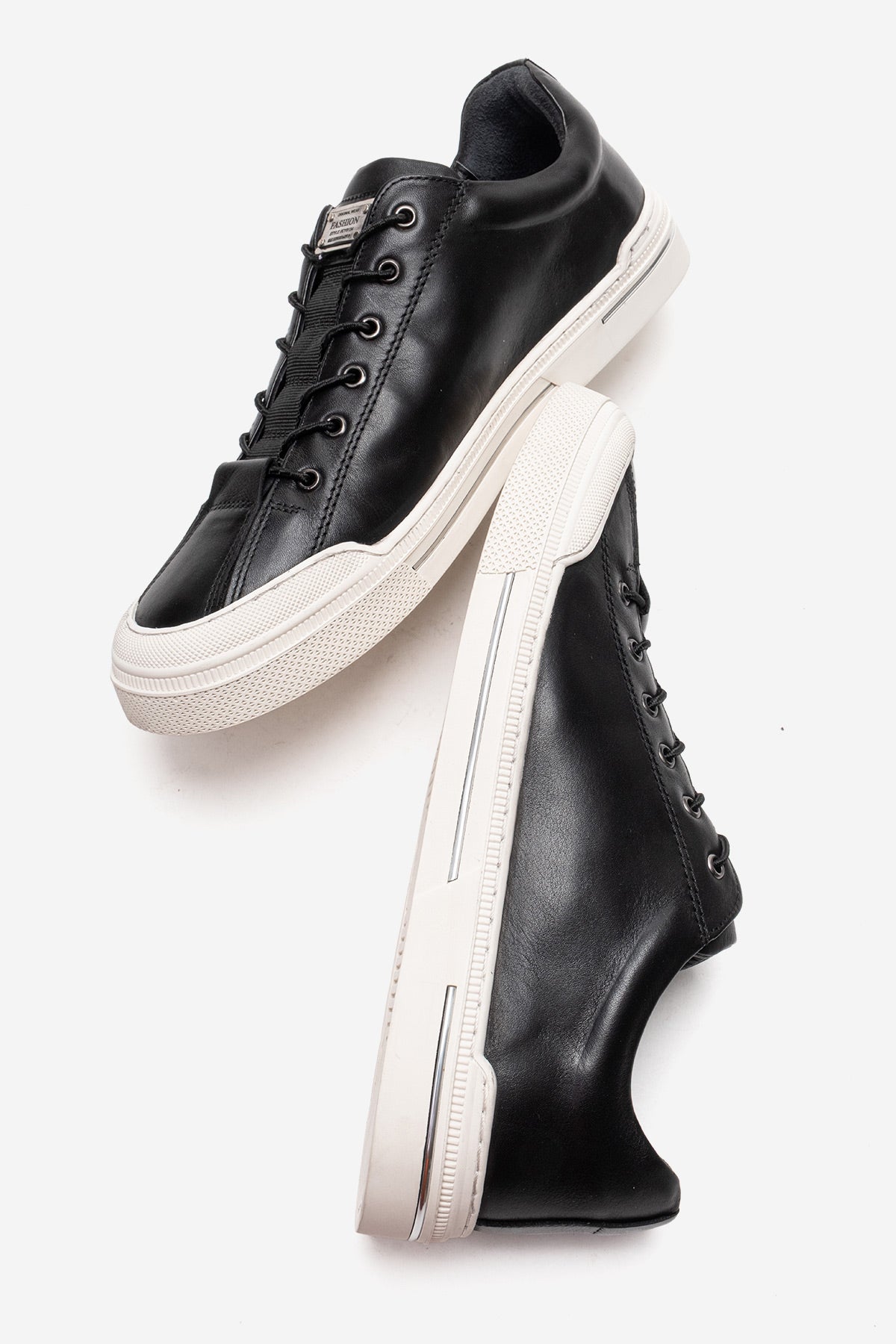 Erkek Hakiki Deri Siyah Bağcıklı Kauçuk Tabanlı Sneaker Rafael