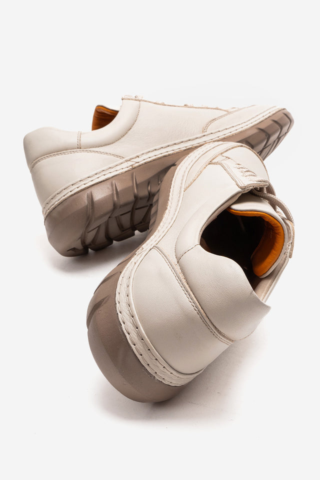 Erkek Hakiki Deri Bej Bağcıklı Kauçuk Tabanlı Sneaker Roberto