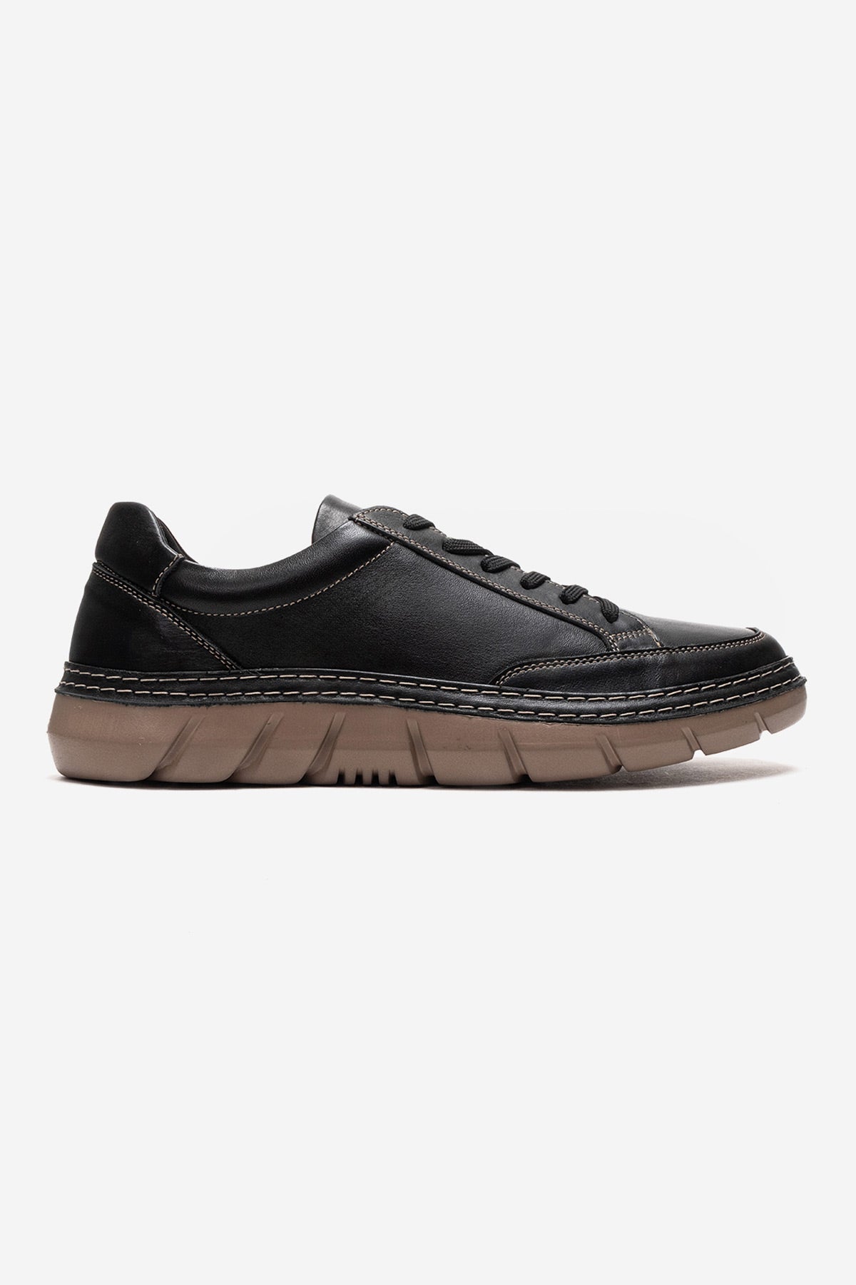 Erkek Hakiki Deri Siyah Bağcıklı Kauçuk Tabanlı Sneaker Roberto