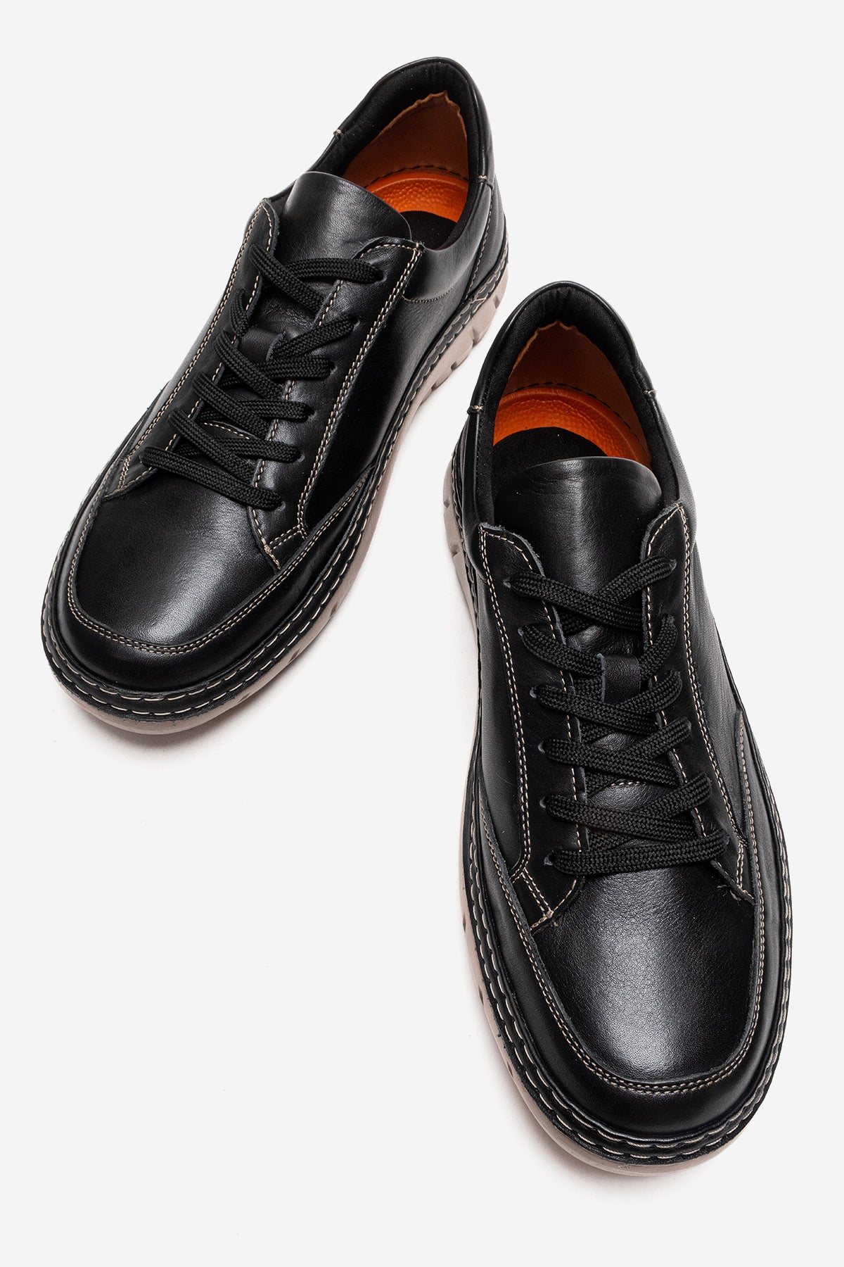 Erkek Hakiki Deri Siyah Bağcıklı Kauçuk Tabanlı Sneaker Roberto