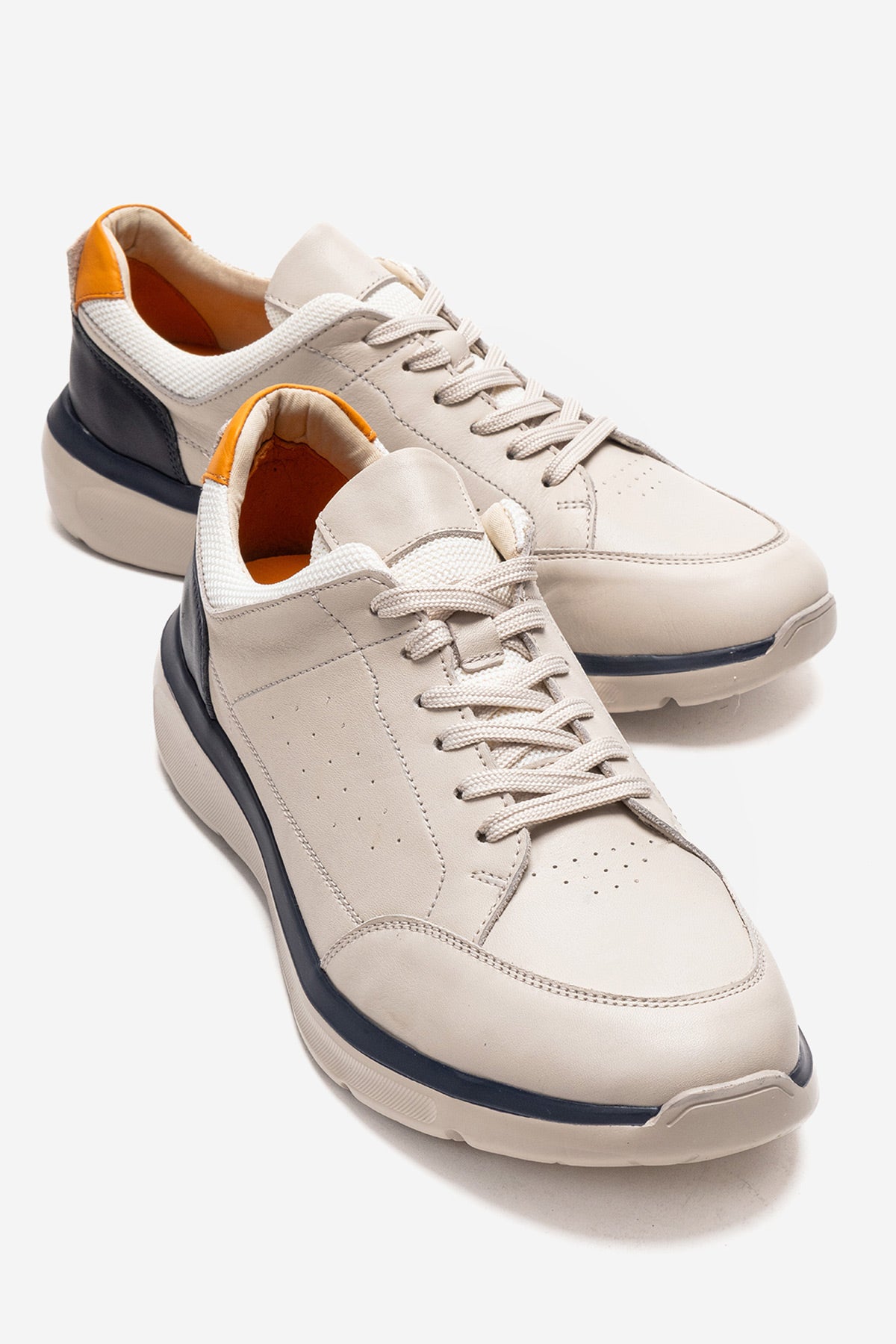 Erkek Hakiki Deri Bej Lazer Kesim Hafif Tabanlı Sneaker Rodrigo
