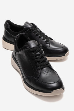 Erkek Hakiki Deri Siyah Lazer Kesim Hafif Tabanlı Sneaker Rodrigo