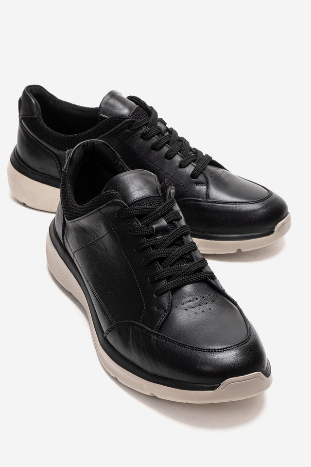 Erkek Hakiki Deri Siyah Lazer Kesim Hafif Tabanlı Sneaker Rodrigo