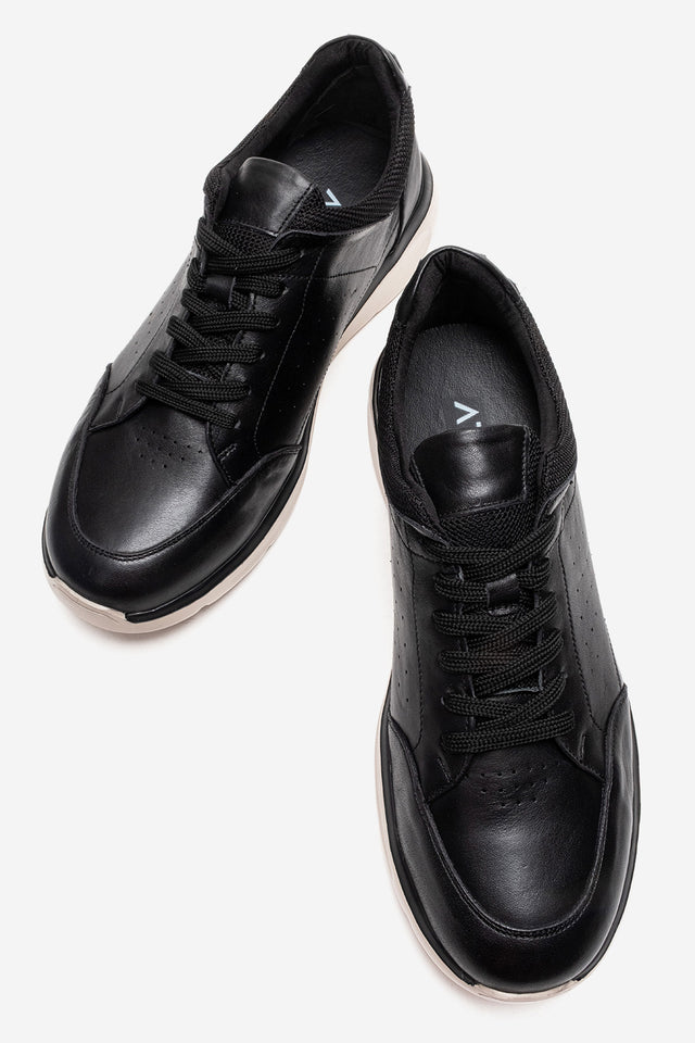 Erkek Hakiki Deri Siyah Lazer Kesim Hafif Tabanlı Sneaker Rodrigo
