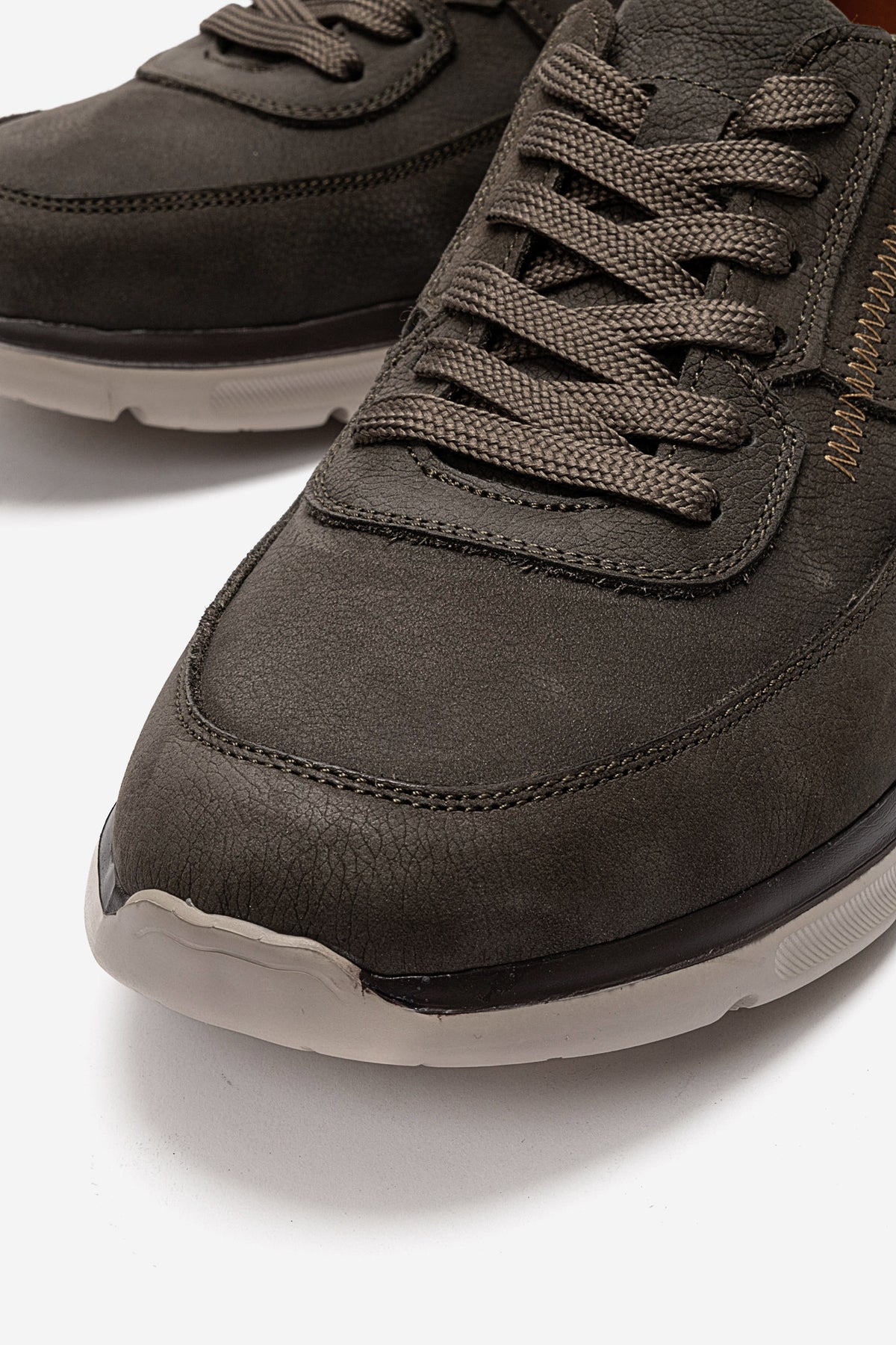 Erkek Hakiki Deri Antrasit Nubuk Bağcıklı Hafif Tabanlı Sneaker Rolando