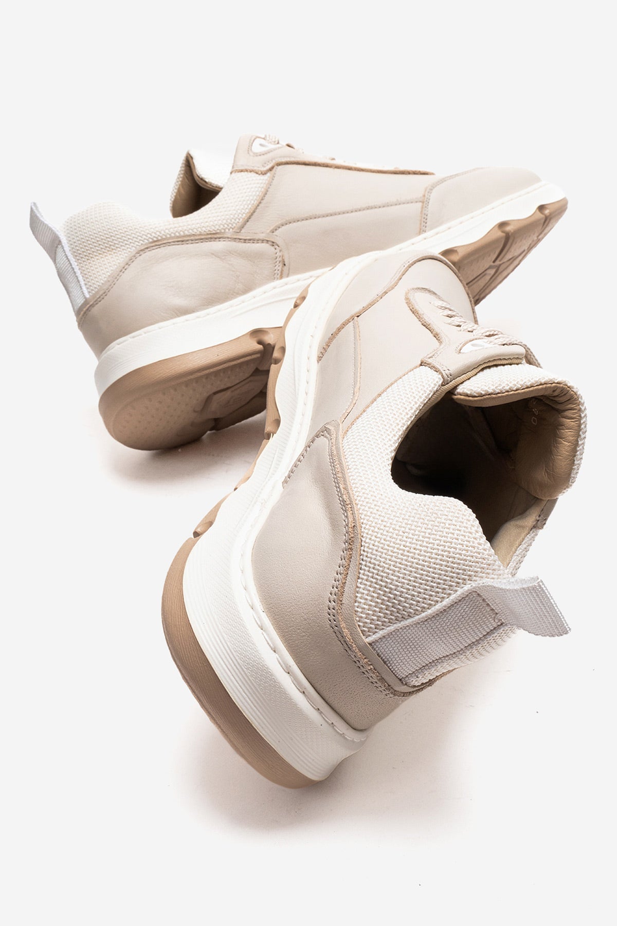 Erkek Hakiki Deri Bej Bağcıklı Kalın Tabanlı Sneaker Günlük Ayakkabı Romano