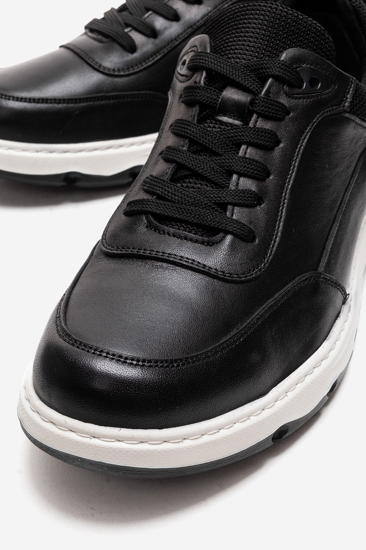 Erkek Hakiki Deri Siyah Bağcıklı Kalın Tabanlı Sneaker Günlük Ayakkabı Romano