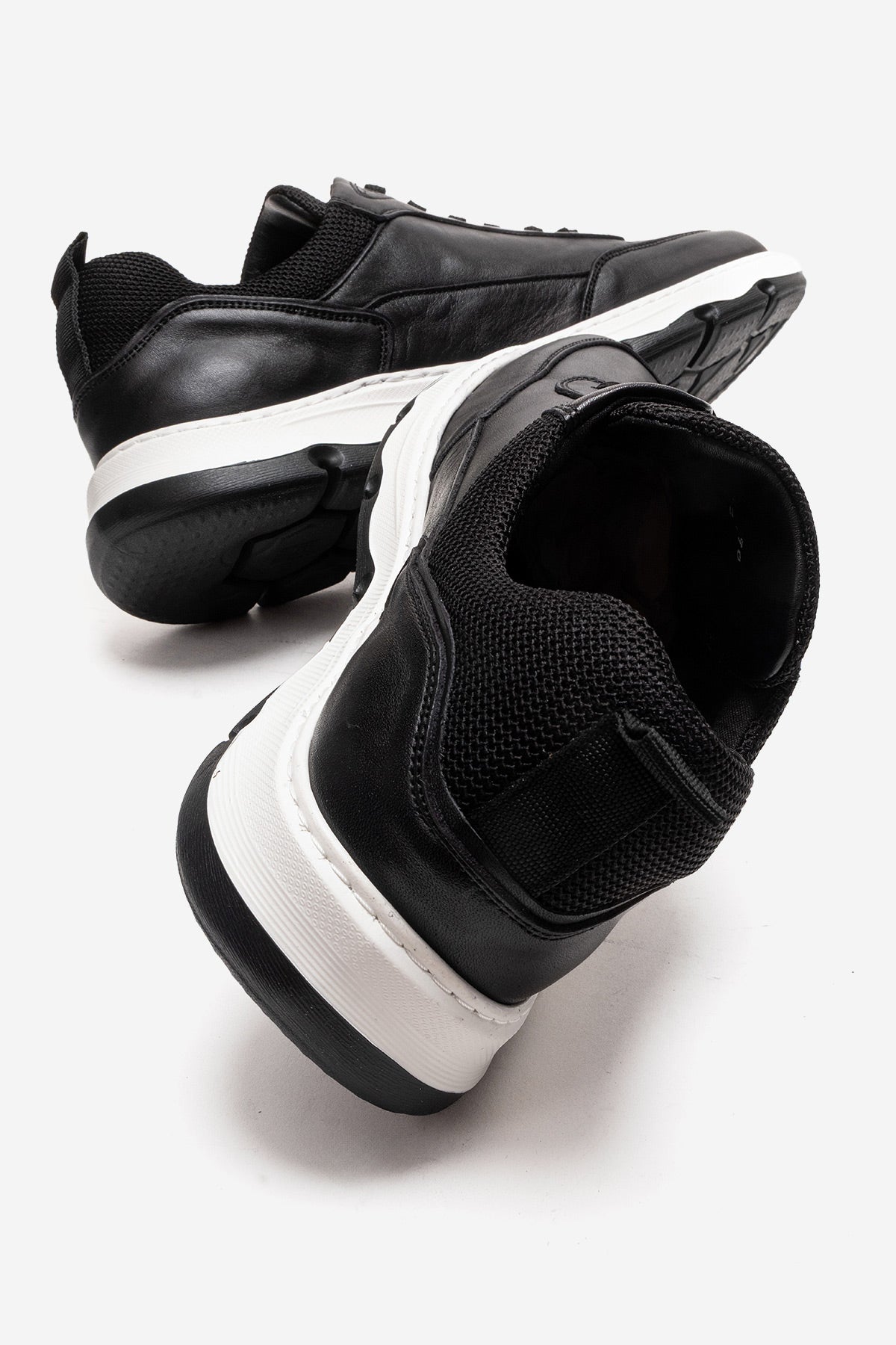 Erkek Hakiki Deri Siyah Bağcıklı Kalın Tabanlı Sneaker Günlük Ayakkabı Romano