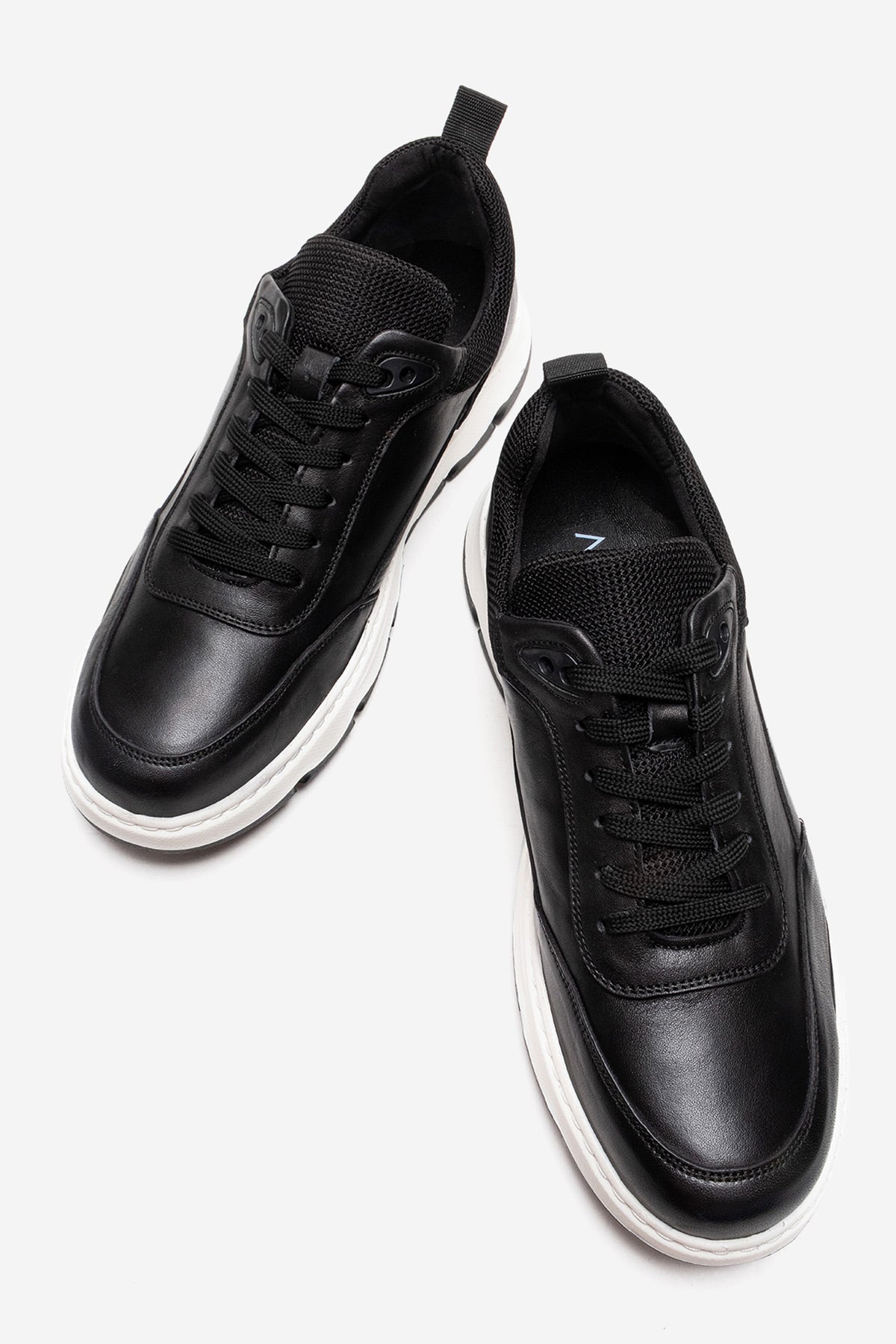 Erkek Hakiki Deri Siyah Bağcıklı Kalın Tabanlı Sneaker Günlük Ayakkabı Romano