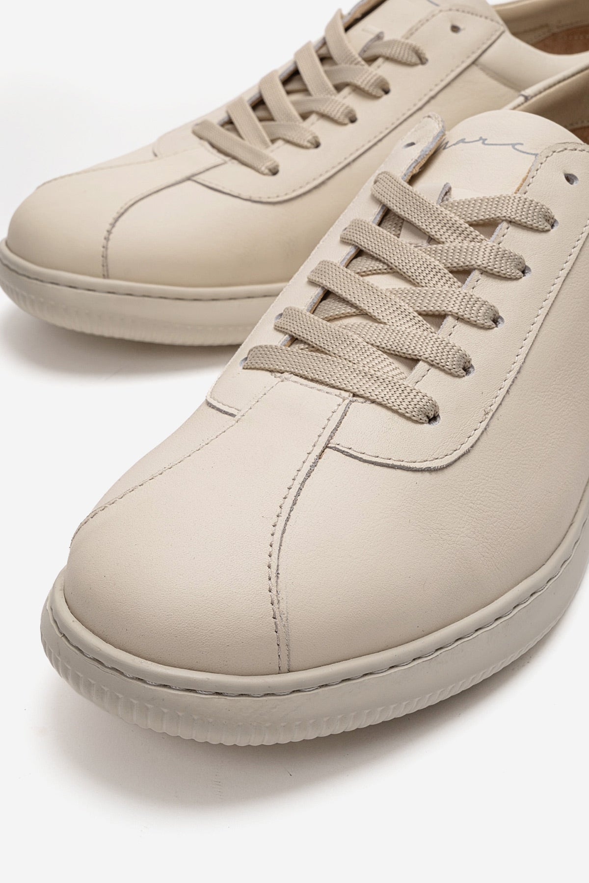 Erkek Hakiki Deri Krem Bağcıklı Kauçuk Tabanlı Sneaker Günlük Ayakkabı Tancredi