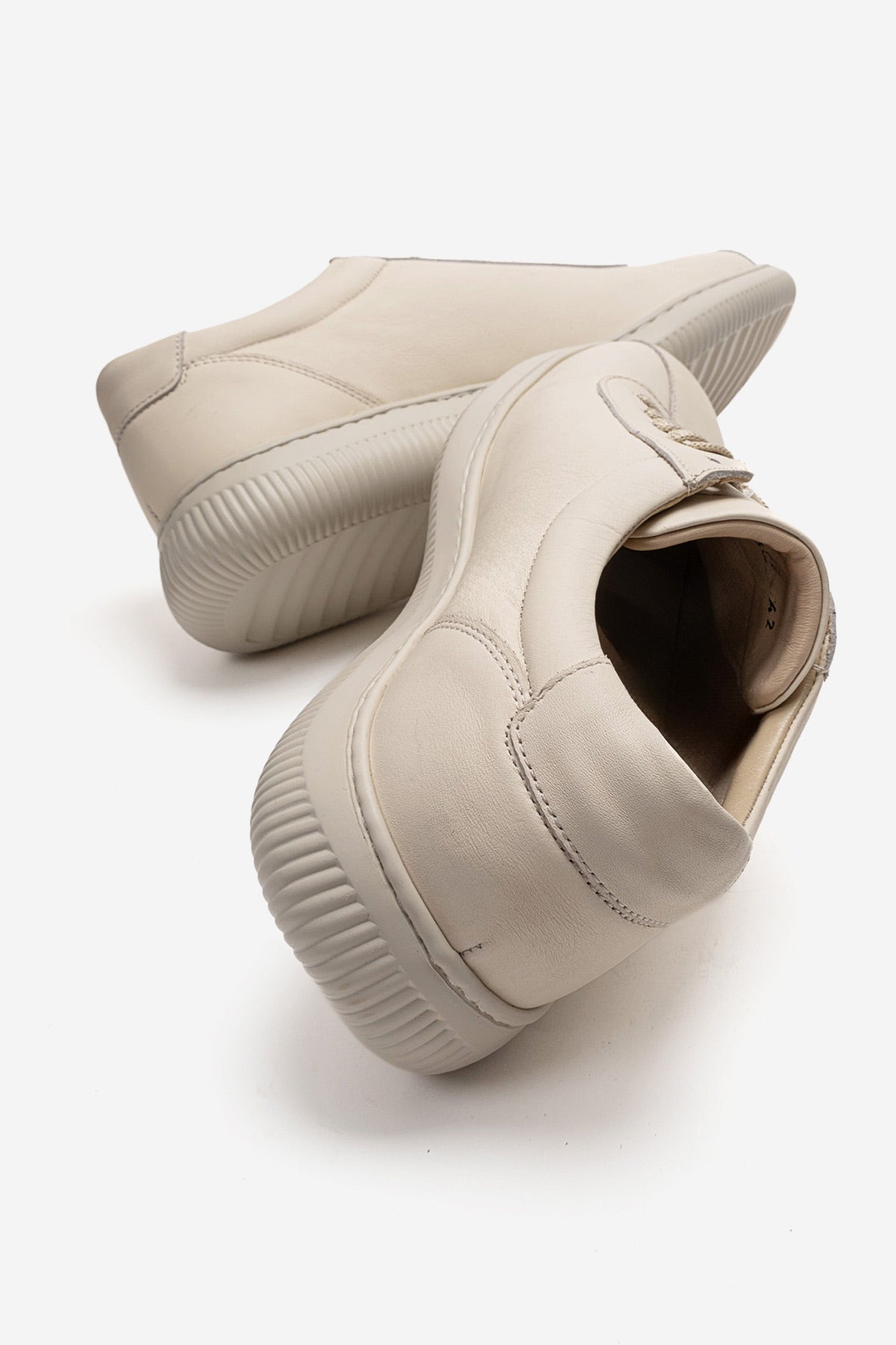 Erkek Hakiki Deri Krem Bağcıklı Kauçuk Tabanlı Sneaker Günlük Ayakkabı Tancredi