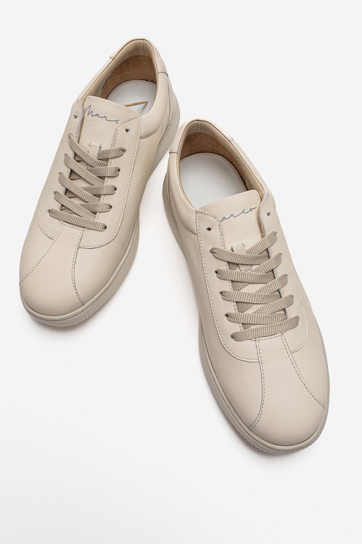 Erkek Hakiki Deri Krem Bağcıklı Kauçuk Tabanlı Sneaker Günlük Ayakkabı Tancredi
