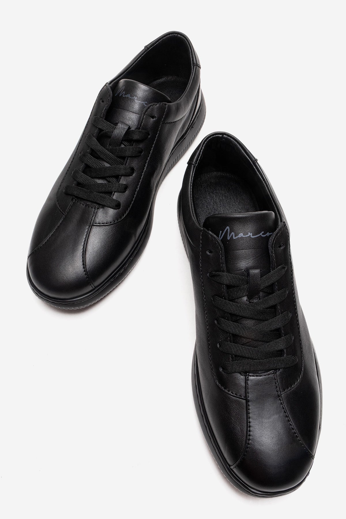 Erkek Hakiki Deri Siyah Bağcıklı Kauçuk Tabanlı Sneaker Günlük Ayakkabı Tancredi