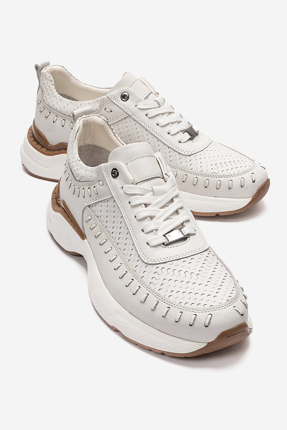 Erkek Hakiki Deri Beyaz Lazer Kesim Hafif Tabanlı Sneaker Teodoro