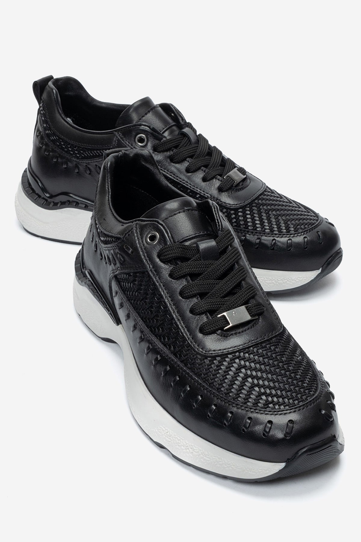 Erkek Hakiki Deri Siyah Lazer Kesim Hafif Tabanlı Sneaker Teodoro