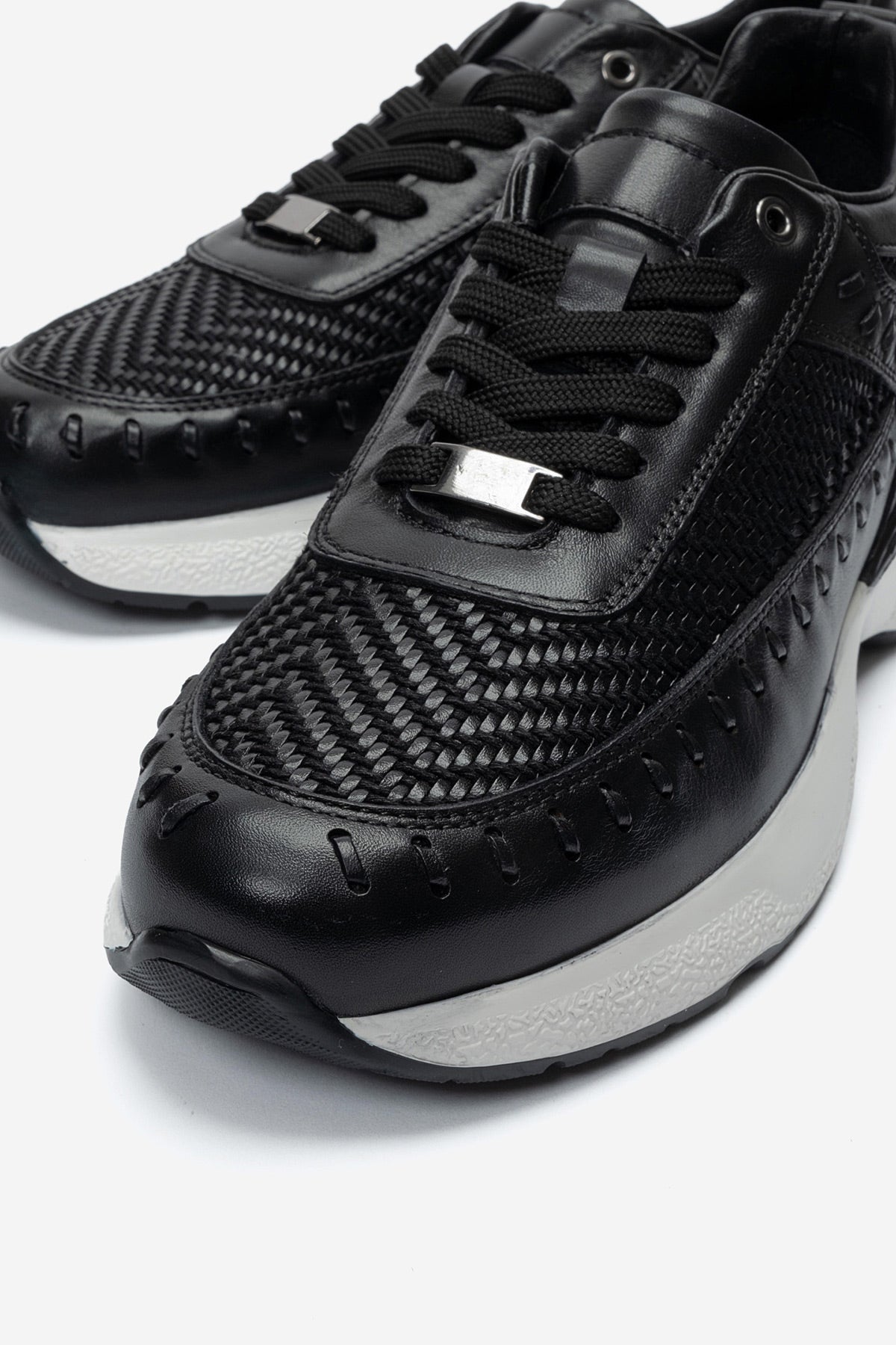 Erkek Hakiki Deri Siyah Lazer Kesim Hafif Tabanlı Sneaker Teodoro
